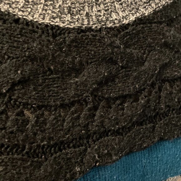 Vtg Mixed-pattern knit Ronson sweater, Medium, chunky Teal black gray top M - Picture 4 of 7